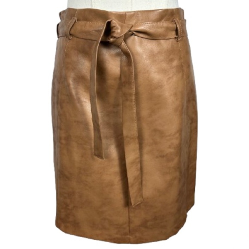 BCBGeneration Camel Faux Leather Tie-Waist Pencil Skirt